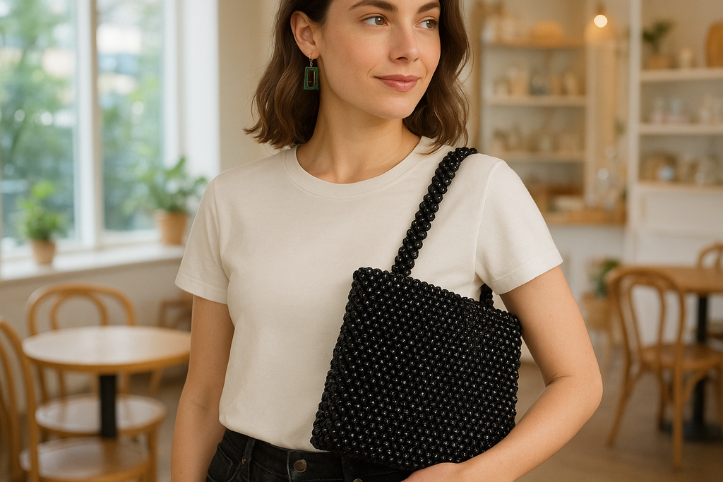 Bolsa preta em look casual-chic