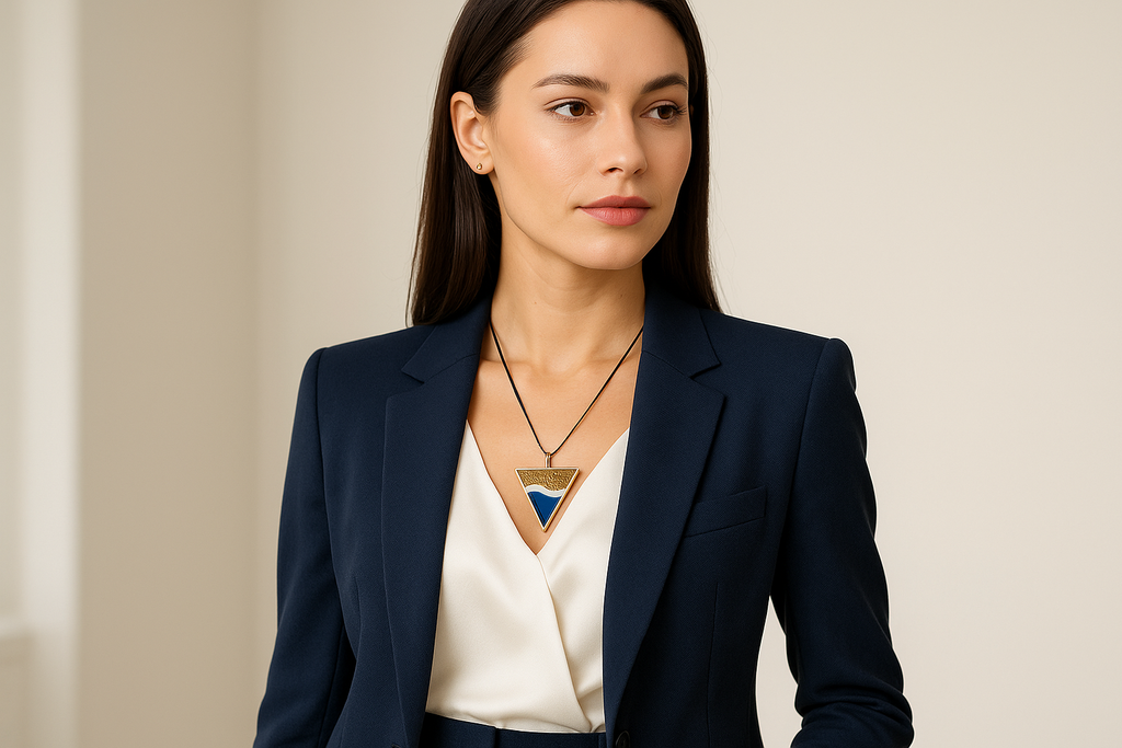 Colar triangular com look executivo